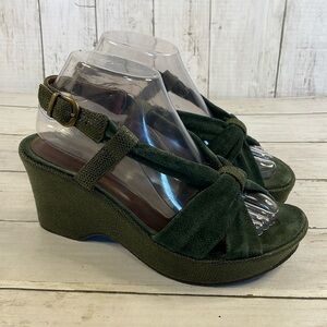 Sundance Forest Green Suede and "Snakeskin" Wedge Sandal